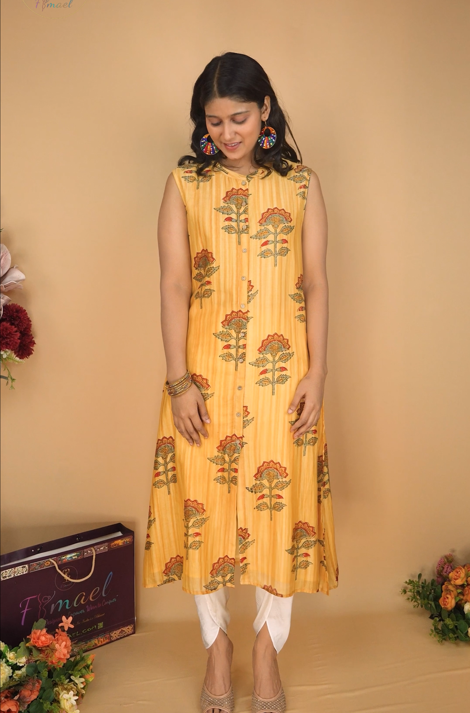 Muslin Mustard yellow A line Kurta. - Image 2