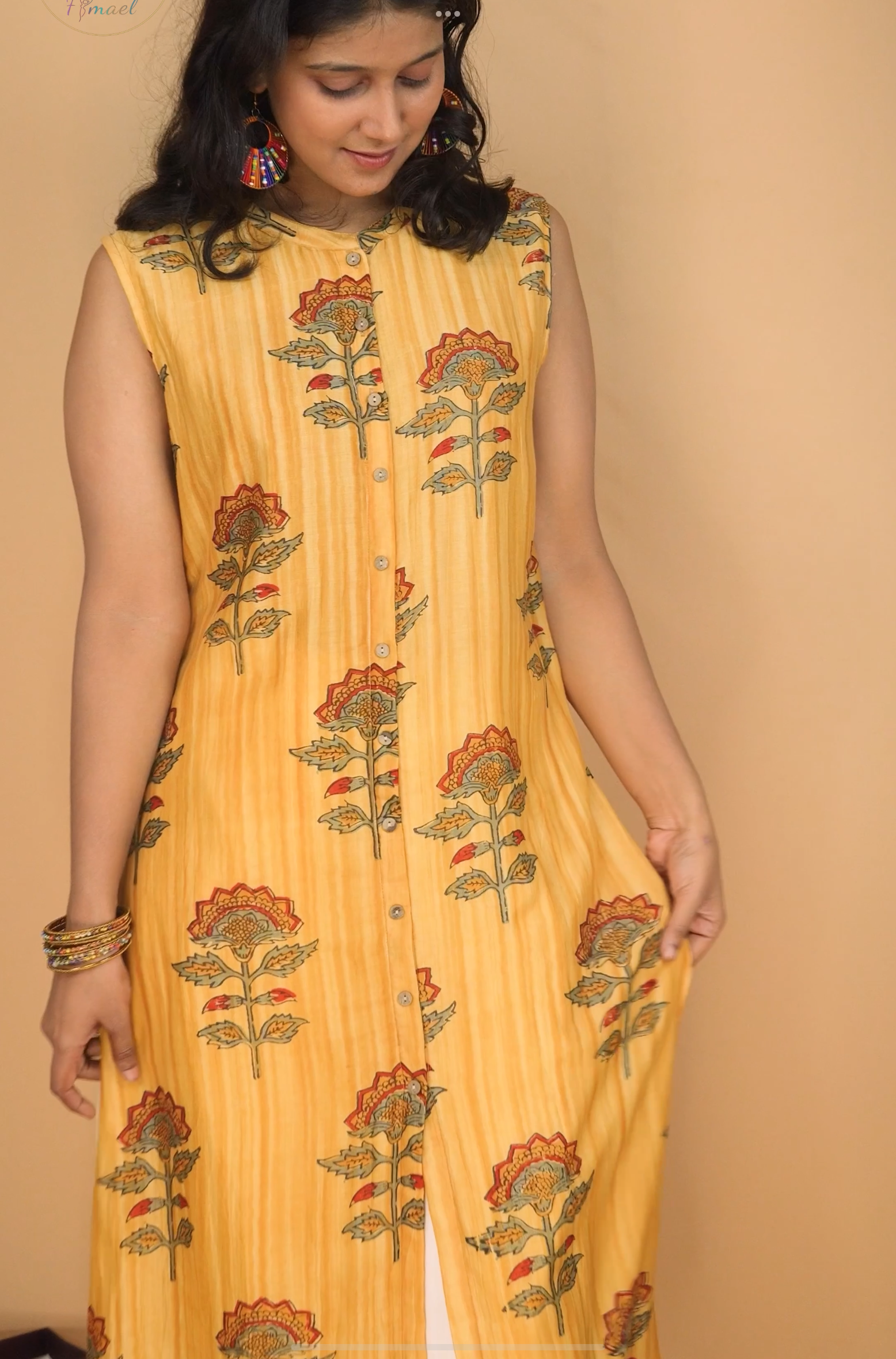 Muslin Mustard yellow A line Kurta. - Image 3