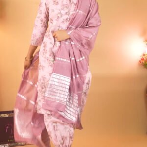 Women’s Casual Floral Print Cotton Kurta Set with Silk Dupatta & Afghani Salwar