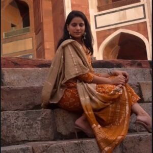 Women Mustard Geometric Printed Jam Cotton Kurta Palazzo Set