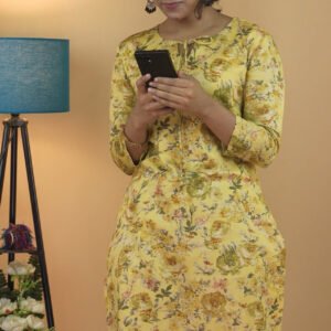 Women's Jam Cotton Yellow Floral Kurta Set with Straight Pants