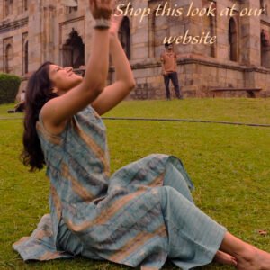 Women’s Blue Printed C-Type Modal Silk Kurta Palazzo Set