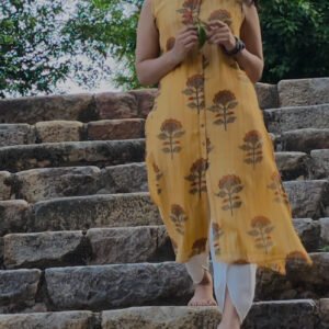 Muslin Mustard yellow A line Kurta.