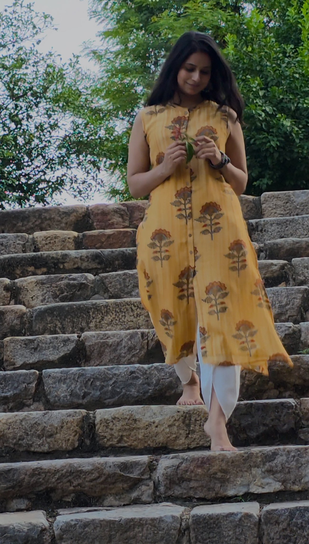 Muslin Mustard yellow A line Kurta.