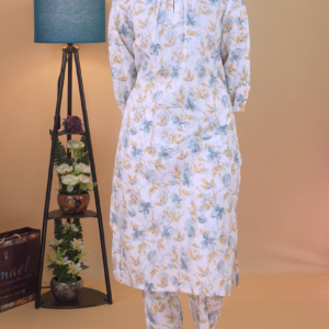 Women’s Pure Cotton Floral Printed White Co-ord Set
