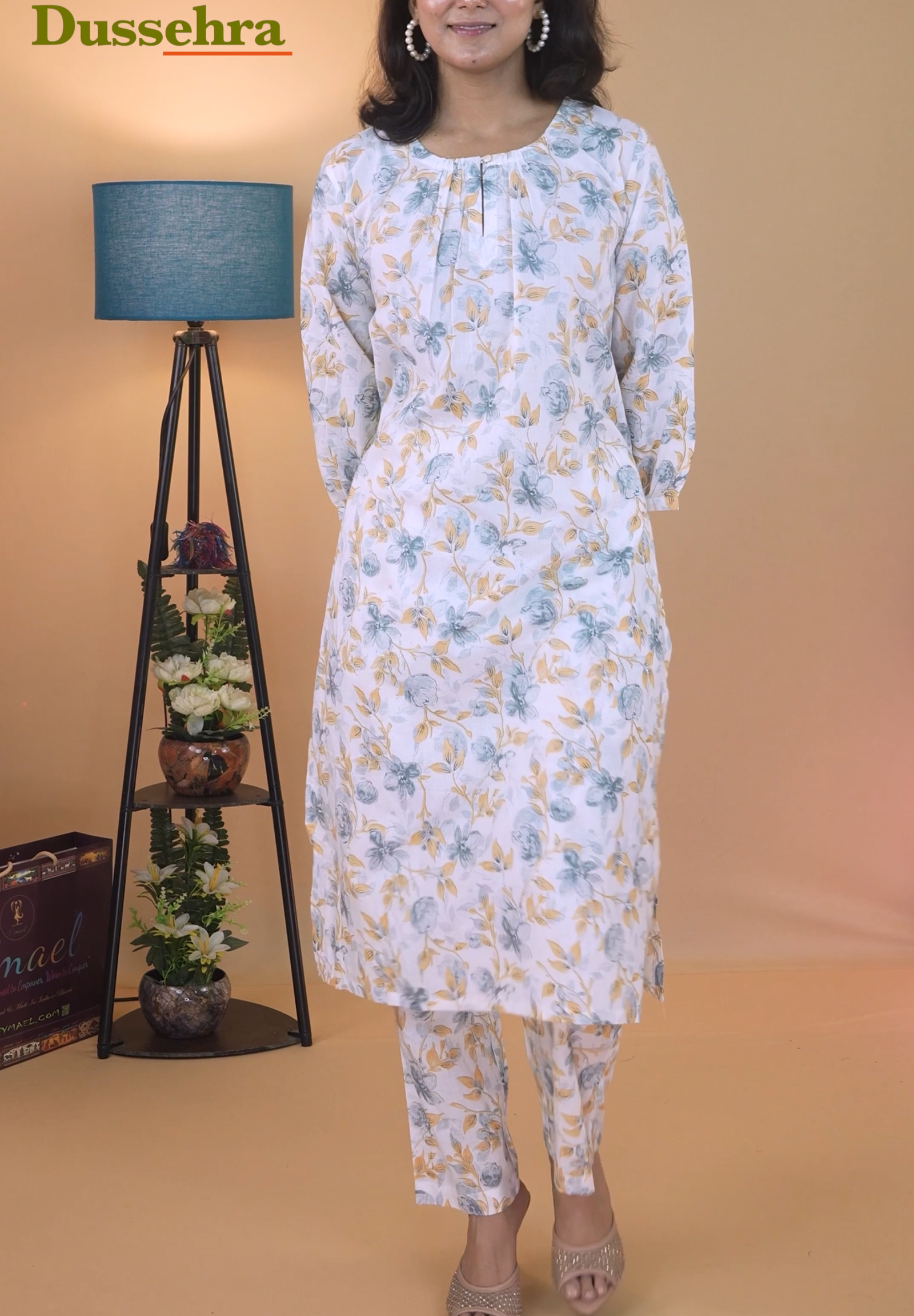 Women’s Pure Cotton Floral Printed White Co-ord Set