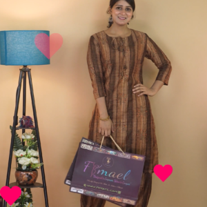 Women's Gurjari-Inspired Printed Chanderi Silk Kurta Set Brown