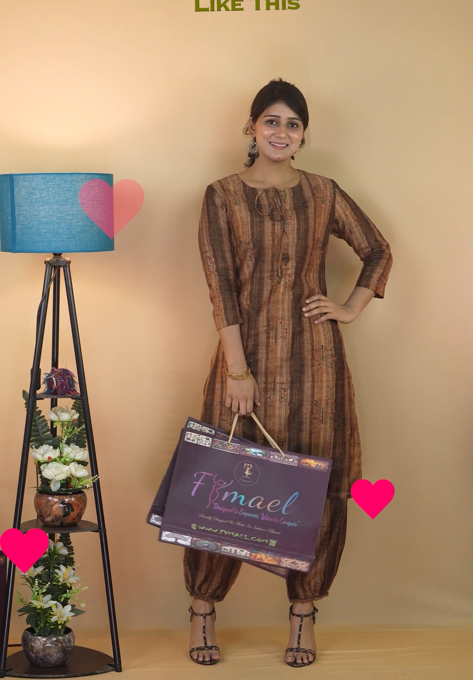 Women's Gurjari-Inspired Printed Chanderi Silk Kurta Set Brown