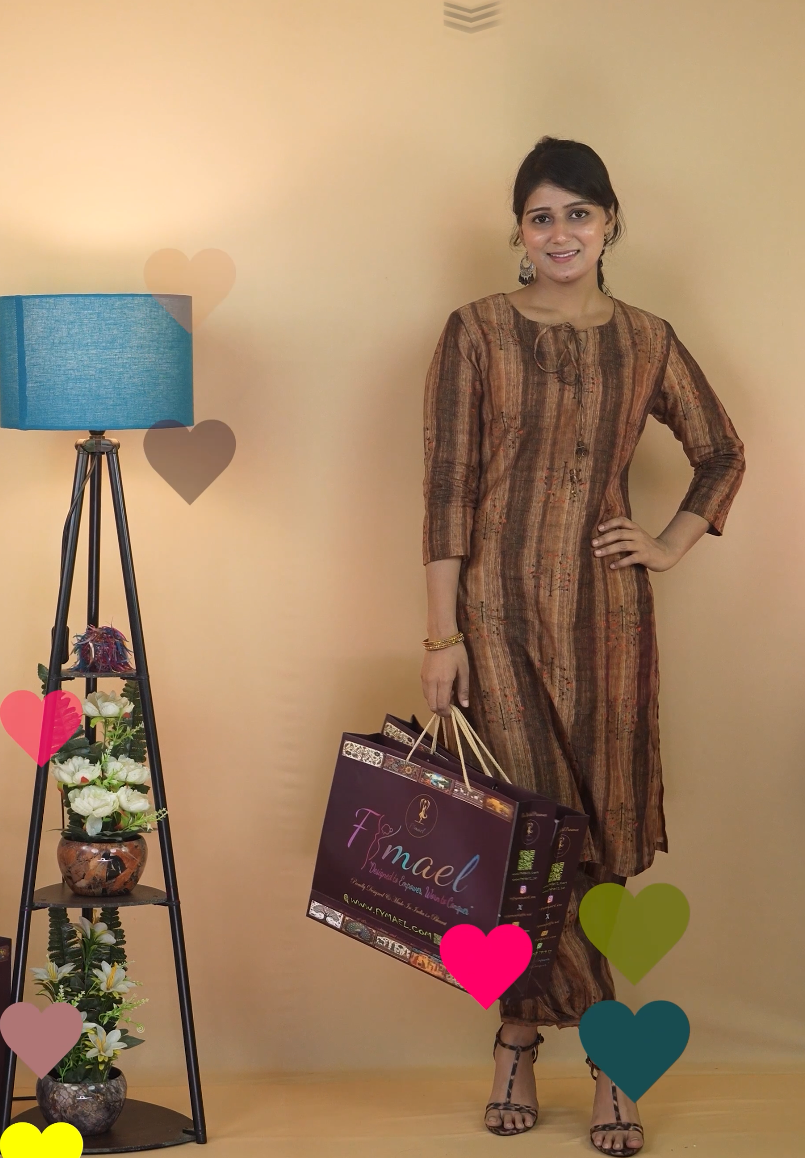 Women's Gurjari-Inspired Printed Chanderi Silk Kurta Set Brown - Image 6