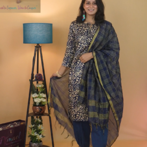 Women’s Festive Blue Batik Jam Cotton Kurta Salwar Dupatta set