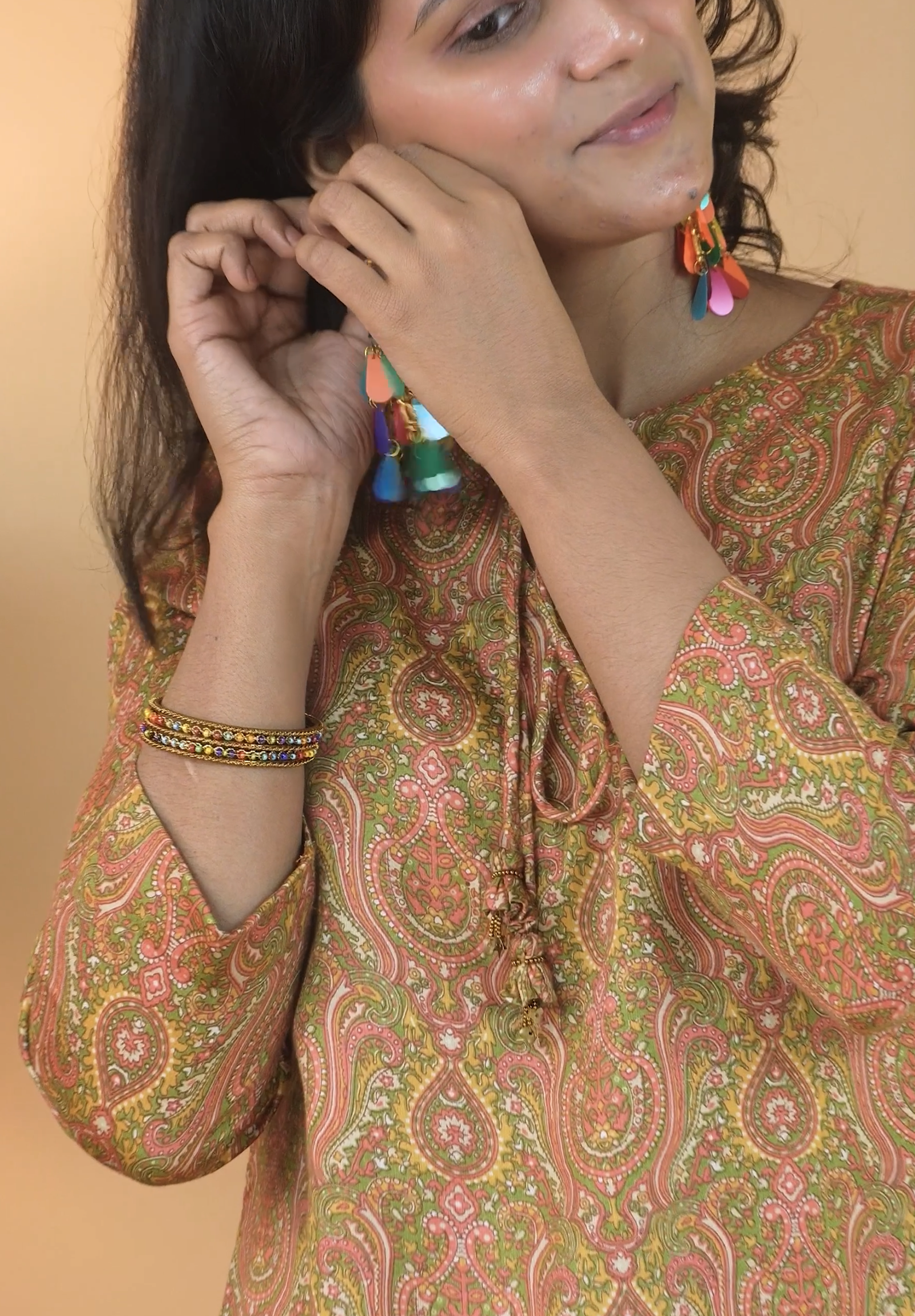 Paisley Print Olive Jam Cotton Kurta Set With Cottton Salwar - Image 2