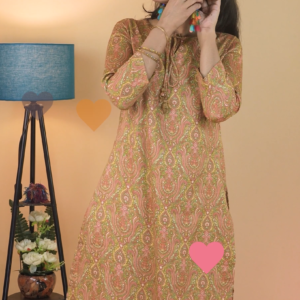 Paisley Print Olive Jam Cotton Kurta Set With Cottton Salwar