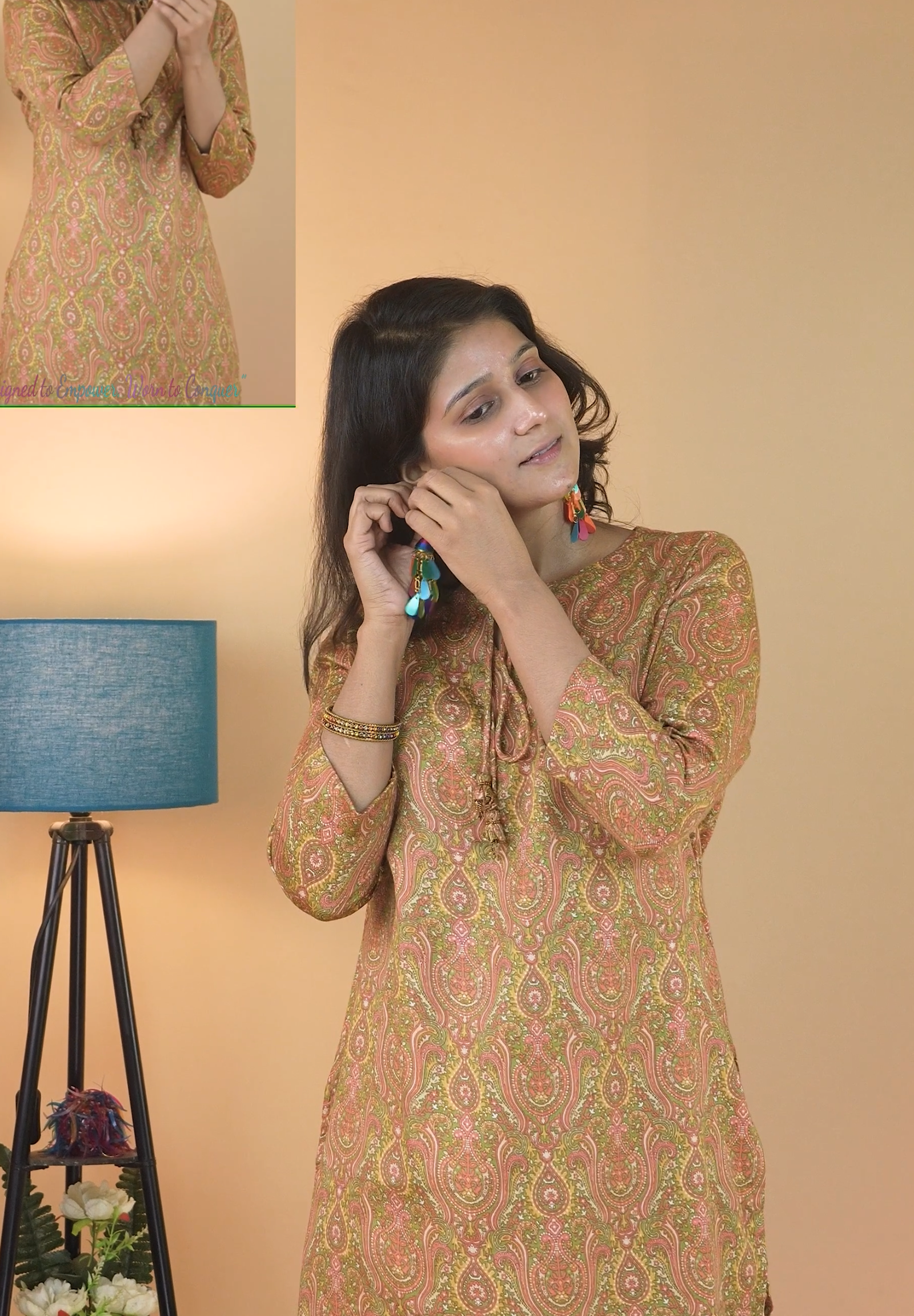 Paisley Print Olive Jam Cotton Kurta Set With Cottton Salwar - Image 7