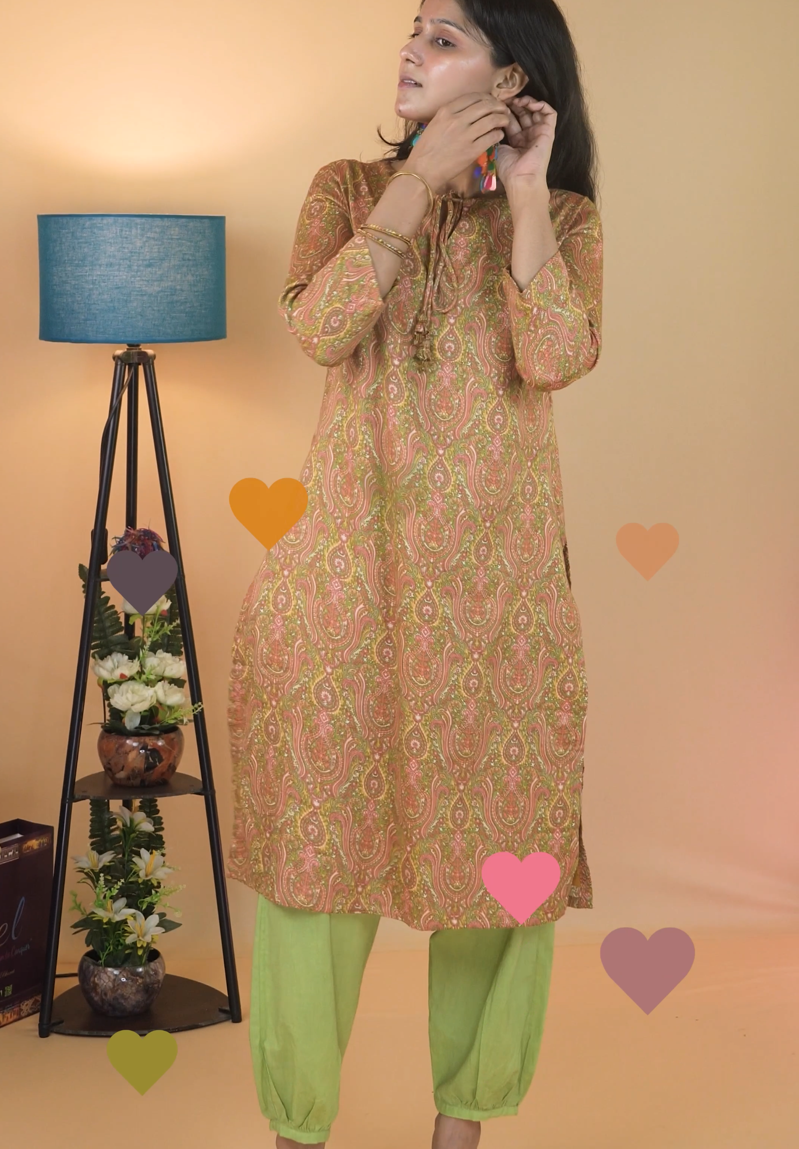 Paisley Print Olive Jam Cotton Kurta Set With Cottton Salwar - Image 8