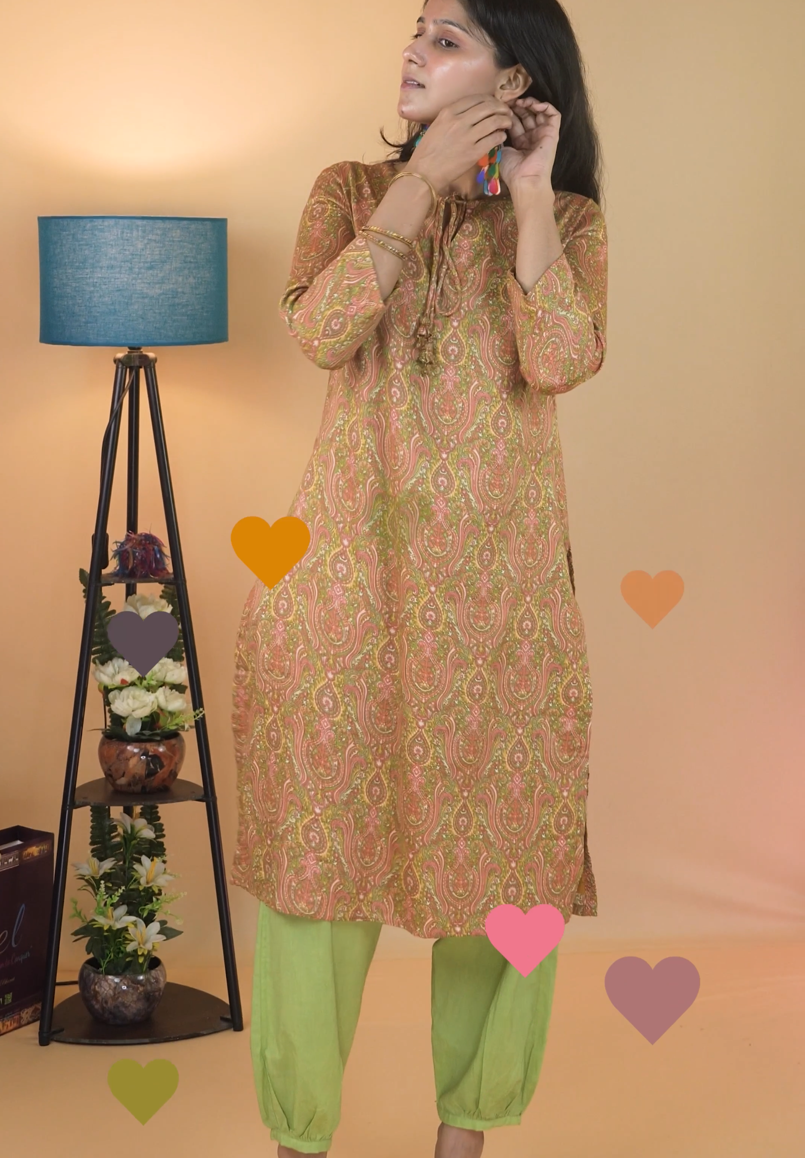 Paisley Print Olive Jam Cotton Kurta Set With Cottton Salwar - Image 6