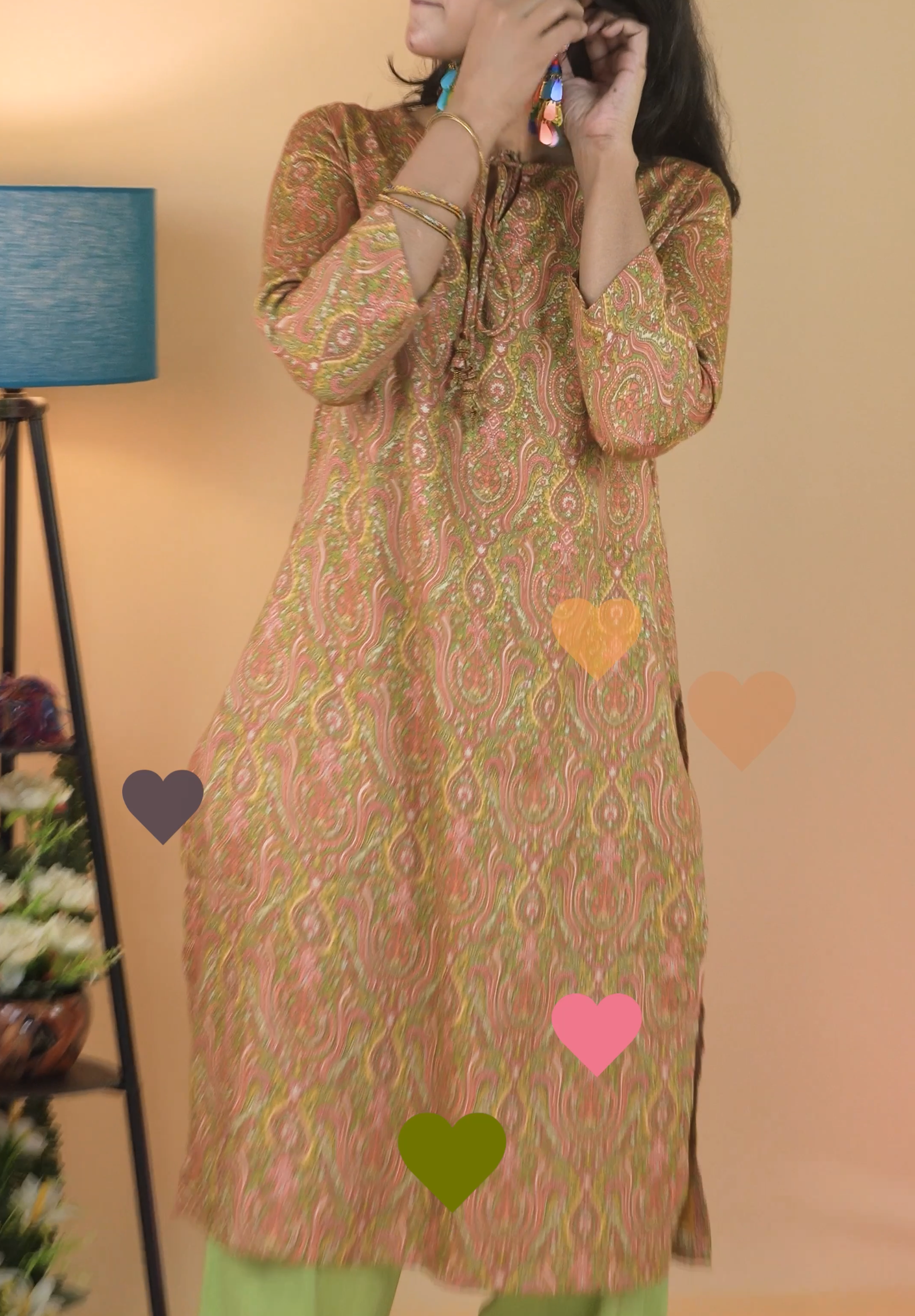 Paisley Print Olive Jam Cotton Kurta Set With Cottton Salwar - Image 5