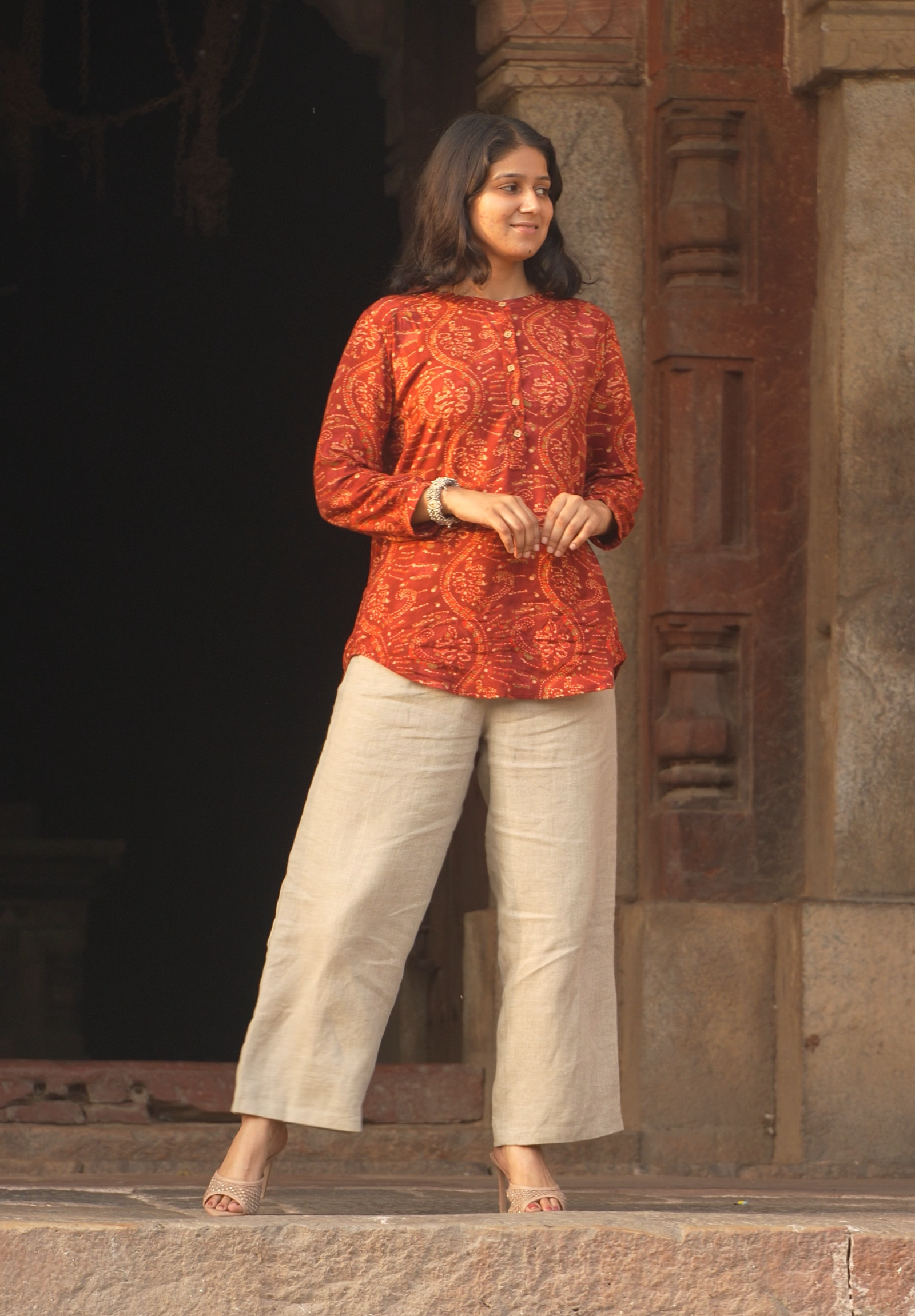 Women’s Red Ethnic Printed Rayon Short Kurti - Image 3