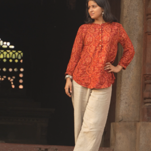 Women’s Red Ethnic Printed Rayon Short Kurti