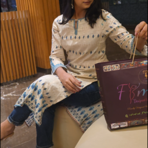 Women’s Soft Cotton Blue Ikat Print Straight Kurti for Office